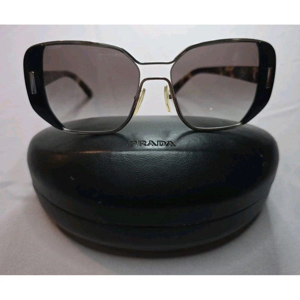 Prada SPR 59S 1AB-0A7 Women's Silver Black Rectangle Sunglasses with Case